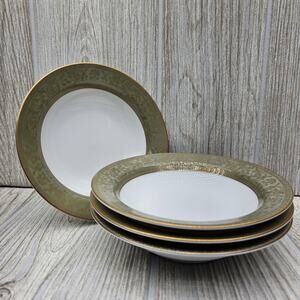 4 Sango China Versailles Rim Fruit Dessert Sauce Bowls Japan‎ #3632 Green Gold